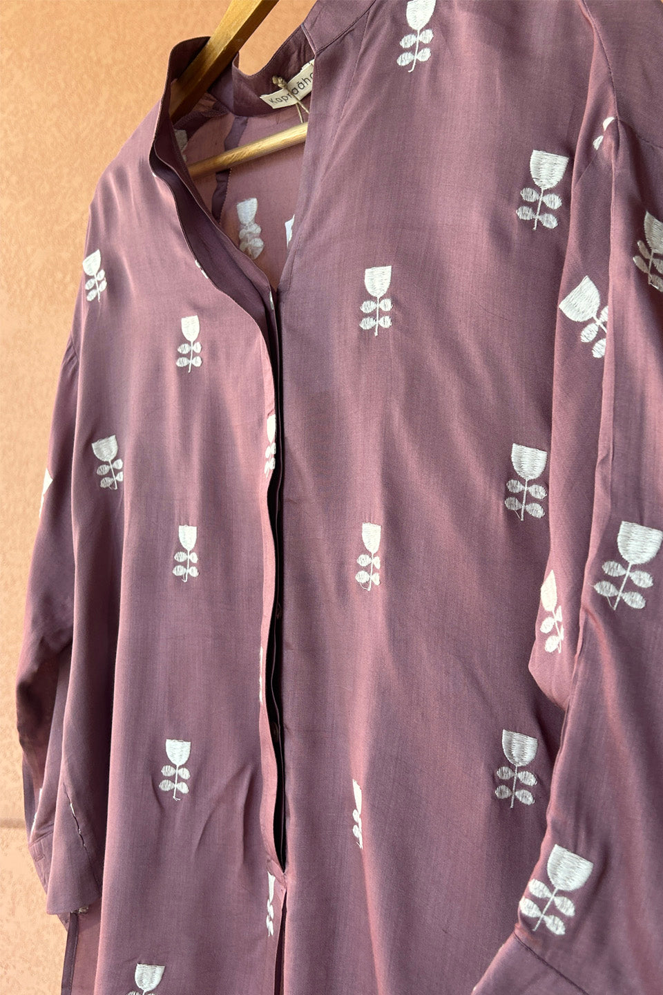 Purple Embroidered Muslin Shirt