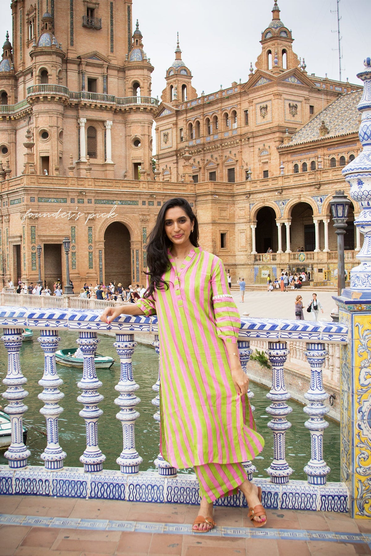 Light Green and Pink Striped Tunic Set (Set of Two) by Kapraaha - view 8