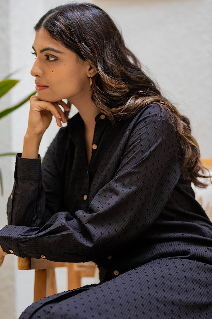 Black Cotton Weaved Co-ord Set (Set of Two) by Kapraaha - view 5
