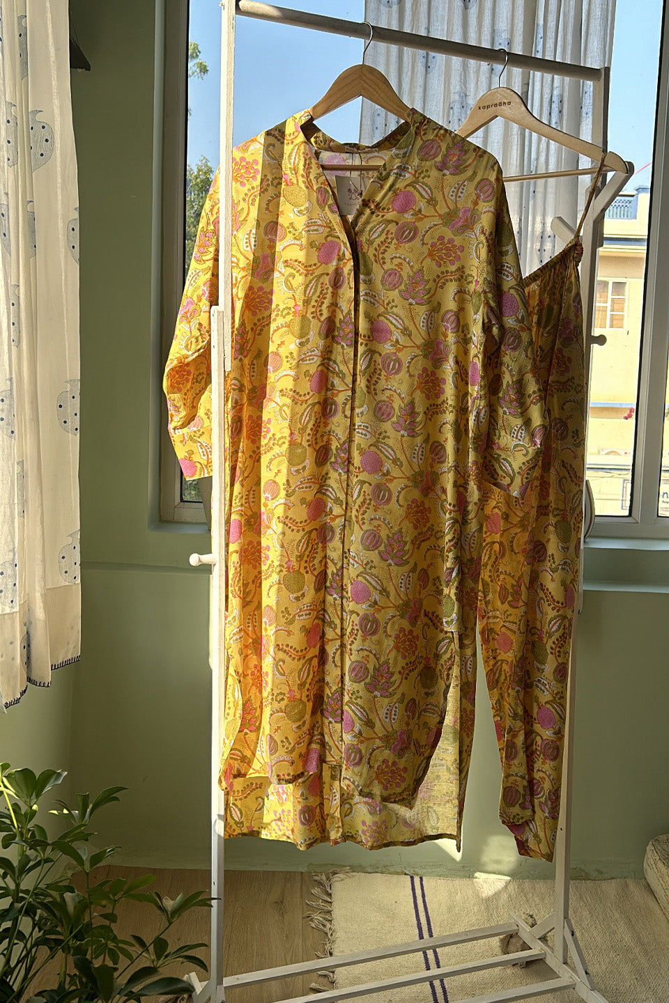 Yellow Floral Muslin Tunic Co-Ord Set (Set of 2)