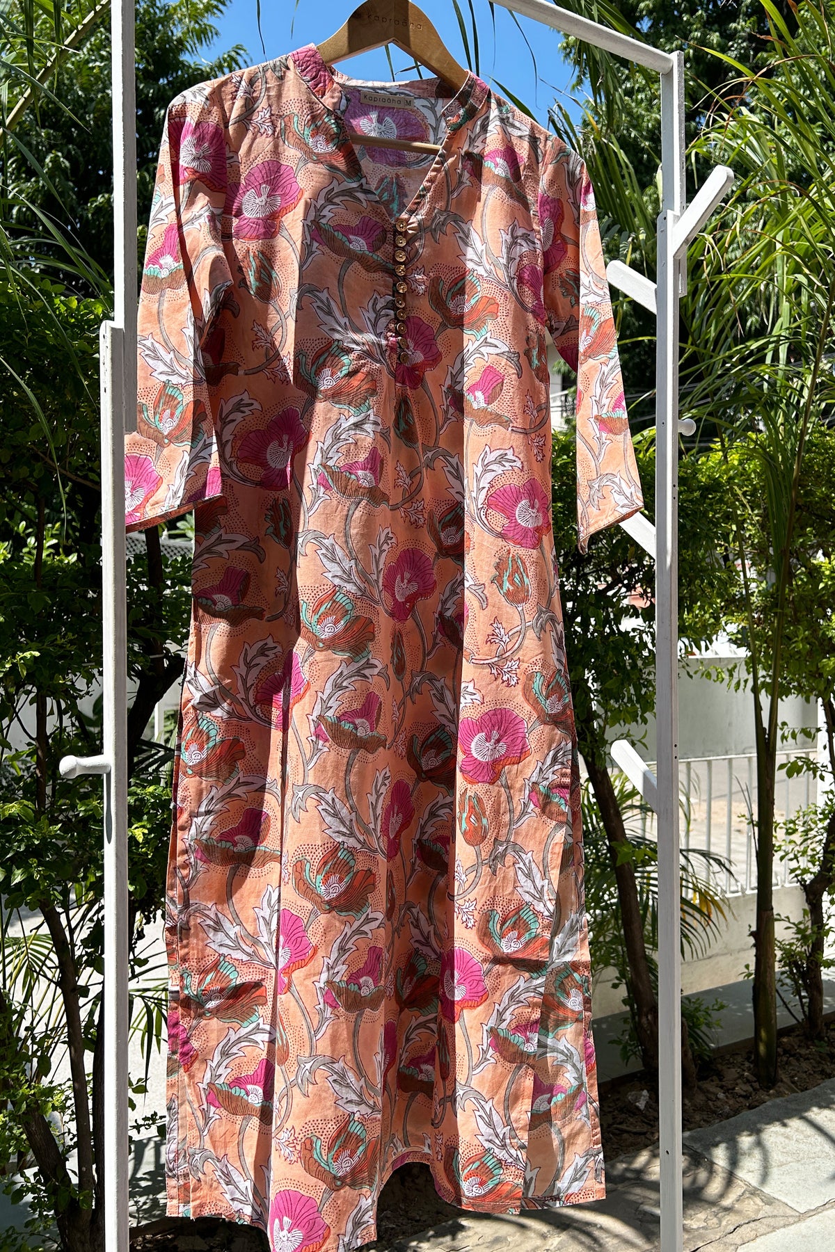 Pink Floral Cotton Tunic (only tunic) by Kapraaha - view 5