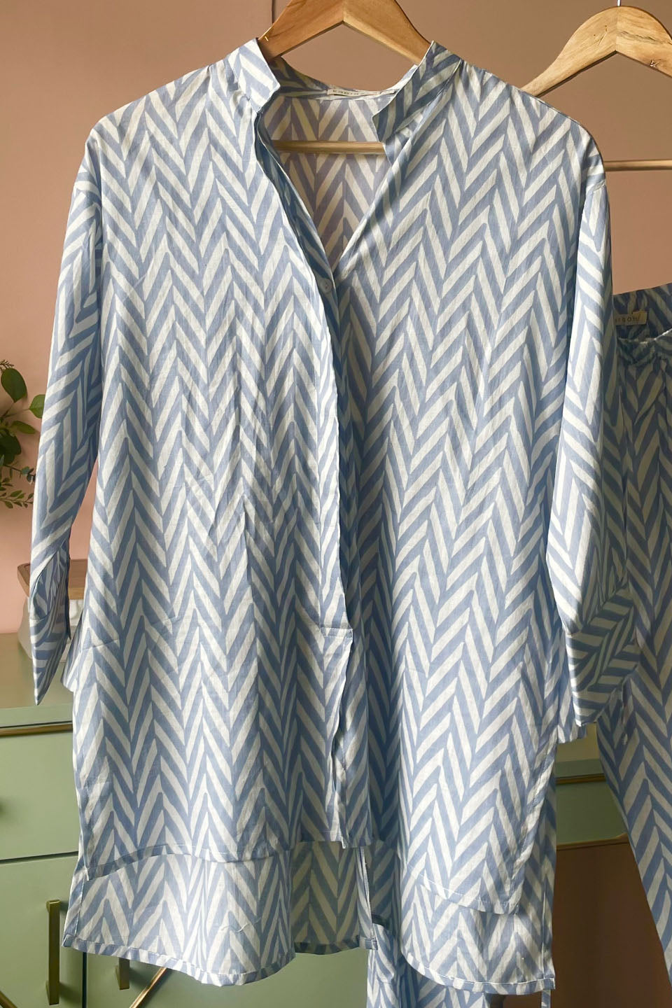 Blue Chevron Cotton Co-ord Set (Set of 2)
