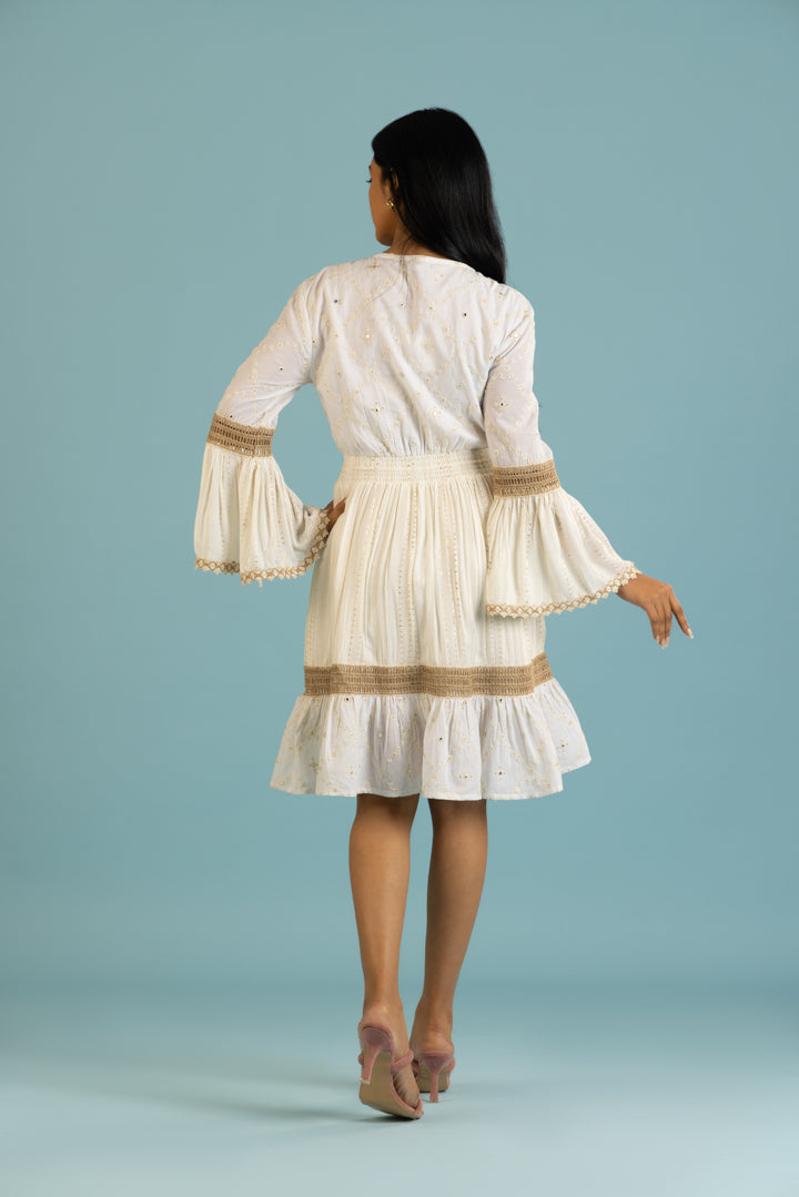 Jute Laced Off-White Dress by Label Reyya - view 3