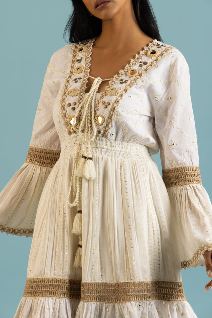Jute Laced Off-White Dress by Label Reyya - view 5