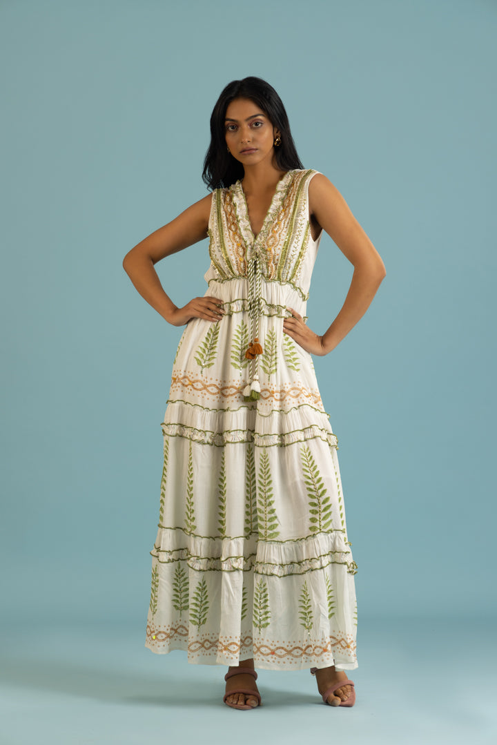 Riva Boho Green Ruffled Resort Maxi by Label Reyya - view 3
