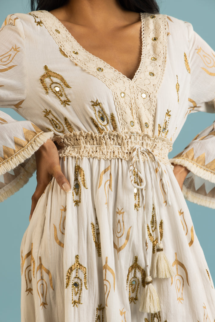 Ellsa Boho Flare-Sleeved Maxi — Off White