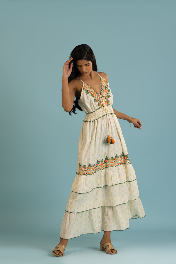 Elena Orange Floral Embroidered Boho Summer Maxi by Label Reyya - view 3