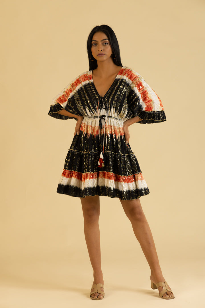 Layla Black Sunlit Ombré Boho Mini-Kaftan Dress by Label Reyya - view 6