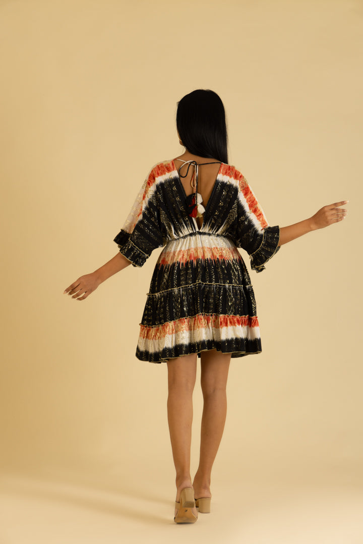 Layla Black Sunlit Ombré Boho Mini-Kaftan Dress by Label Reyya - view 8