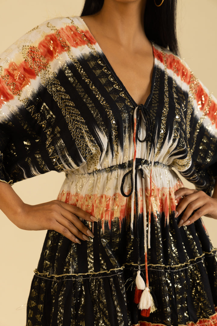 Layla Black Sunlit Ombré Boho Mini-Kaftan Dress by Label Reyya - view 10
