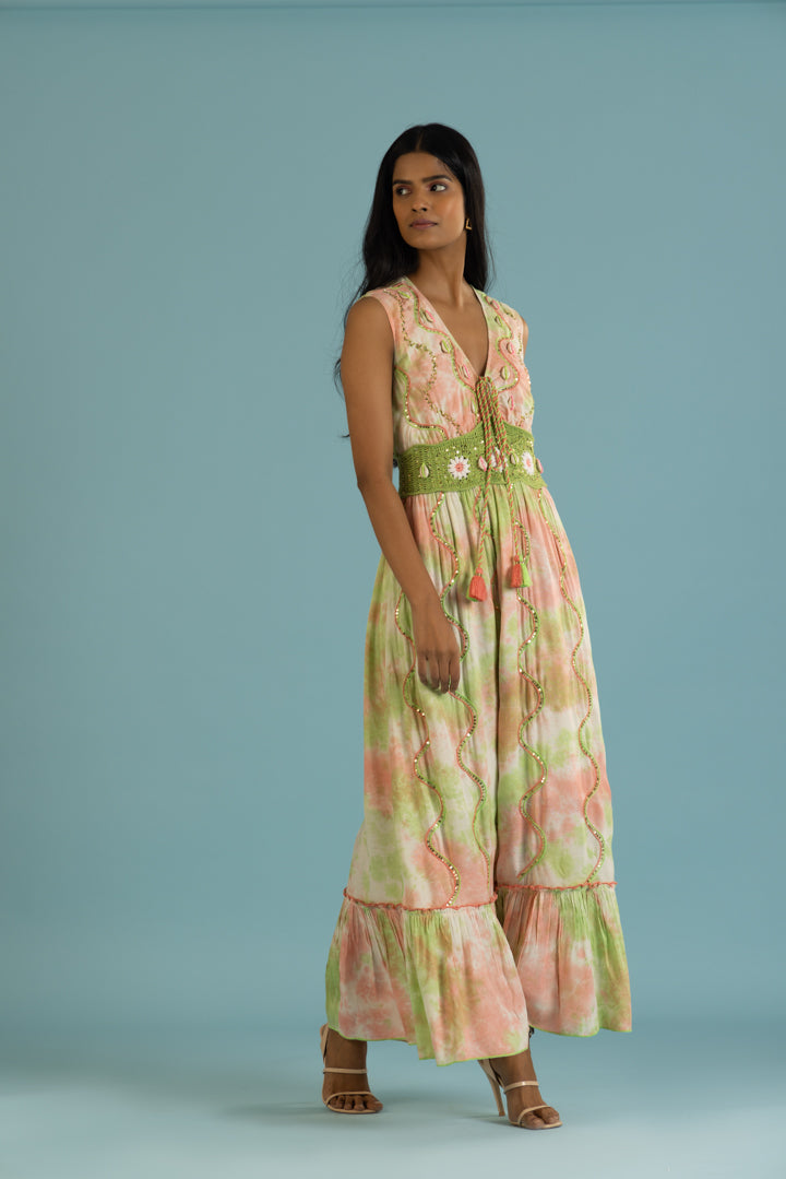Flavia Tye-dye Botanical Boho Green Maxi by Label Reyya - view 3