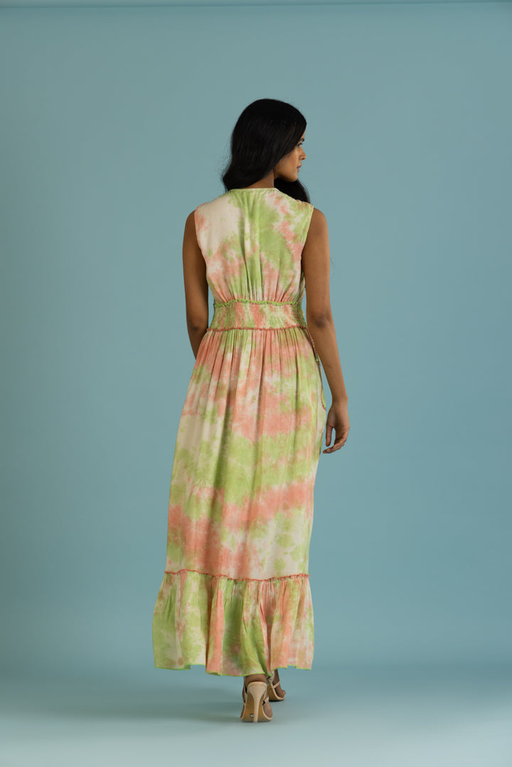 Flavia Tye-dye Botanical Boho Green Maxi by Label Reyya - view 5