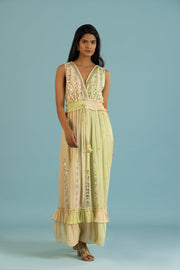 Nicola Cross-Neck mirror Work Green Summer Maxi by Label Reyya - view 1