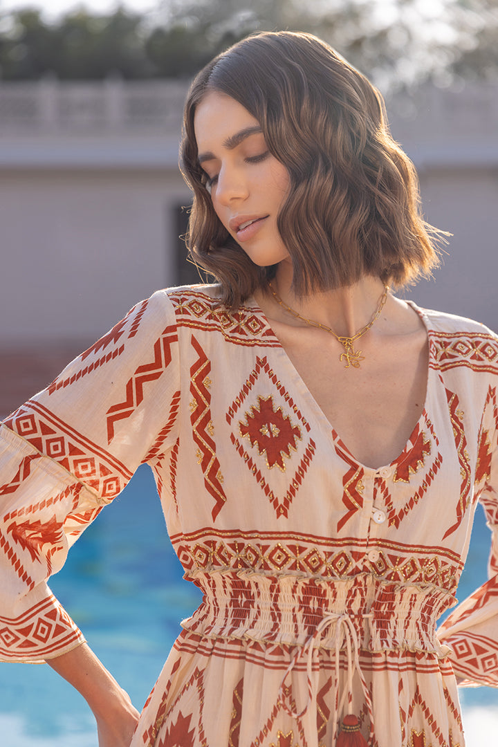 Rust Hana Boho Mini Dress — Red