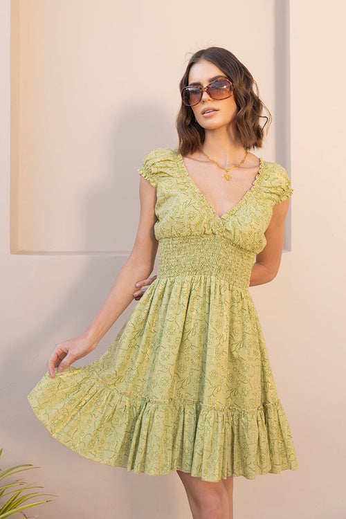 Elly Mint Green Boho Mini Dress by Label Reyya - view 1