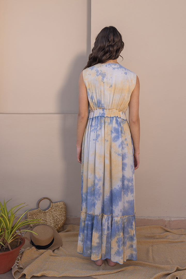 Flavia Tye-dye Botanical Boho Blue Maxi by Label Reyya - view 4