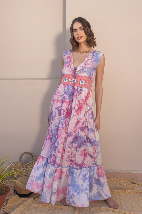 Flavia Tye-dye Botanical Boho Pink Maxi by Label Reyya - view 1