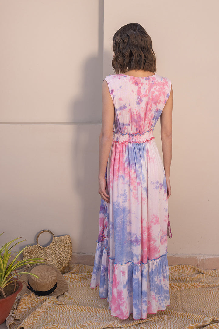 Flavia Tye-dye Botanical Boho Pink Maxi by Label Reyya - view 3
