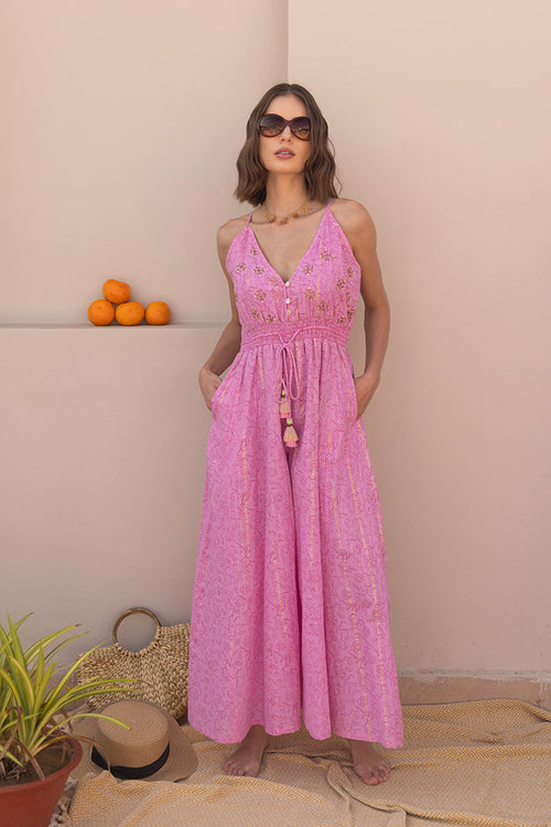 Helana Bright Pink Boho Jumpsuit by Label Reyya - view 1