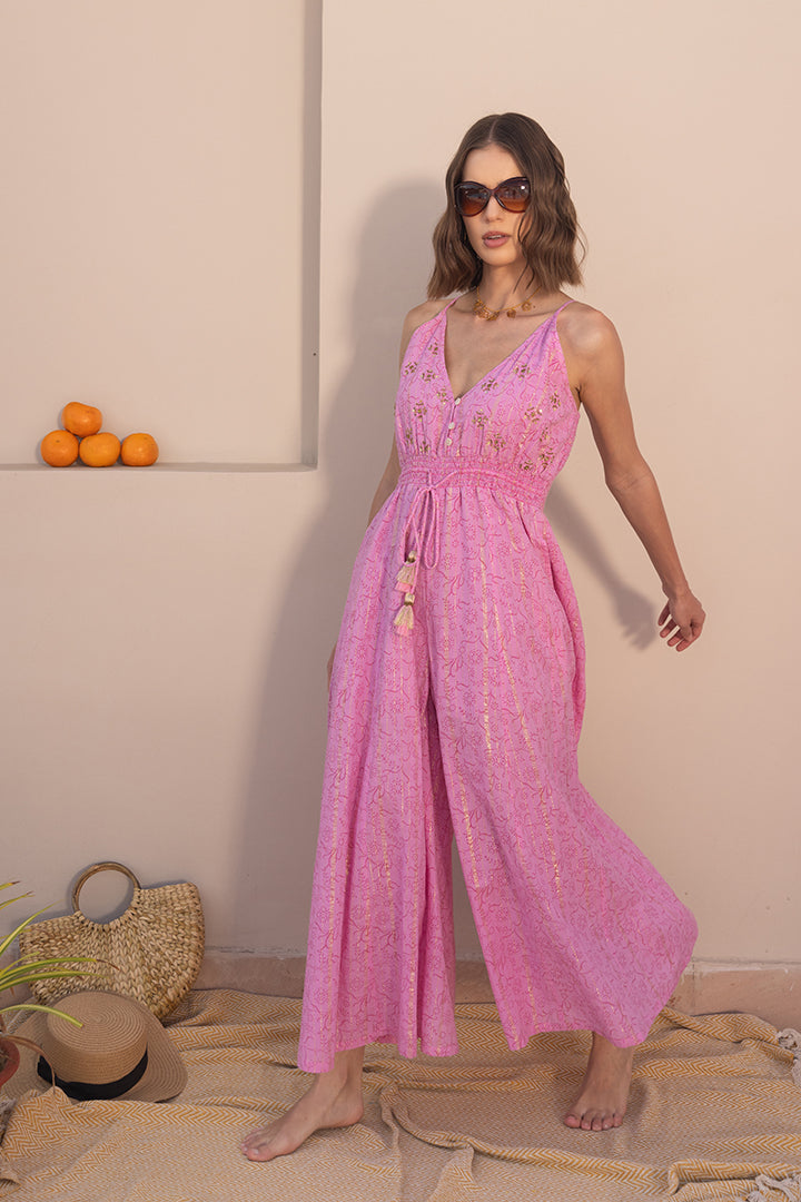 Helana Bright Pink Boho Jumpsuit by Label Reyya - view 5