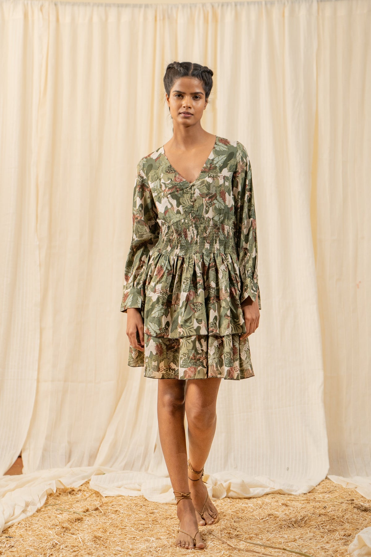 Afro Olive Tiered Dress