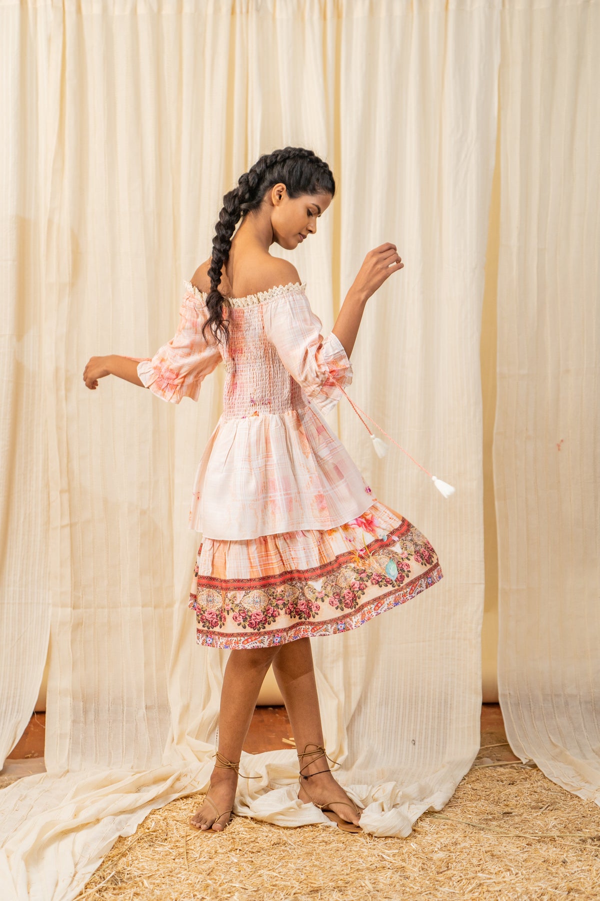 Oriental Smocked Peach Dress