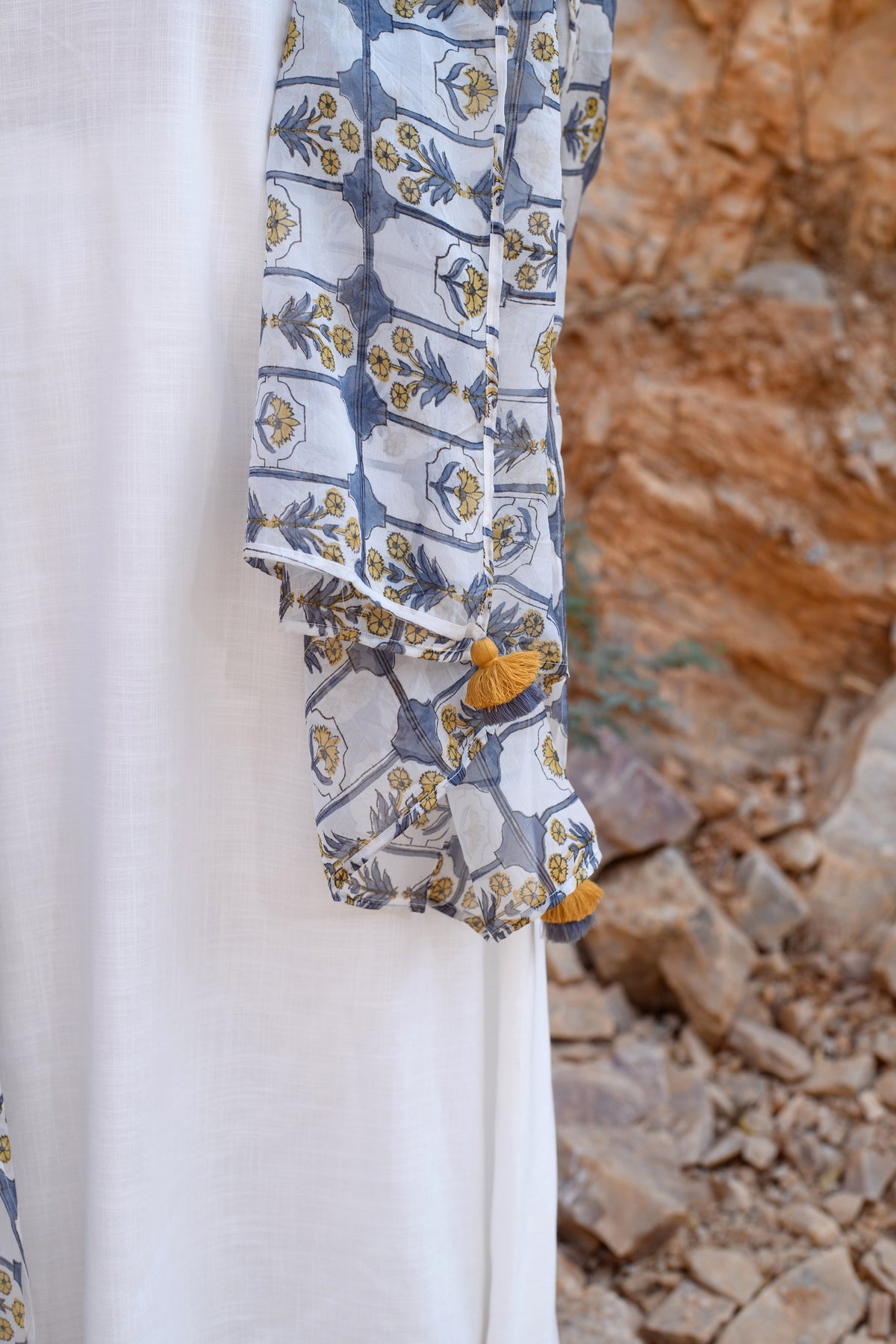 Hand Block-Printed organza dupatta-Blue (only Dupatta) by Kapraaha - view 3