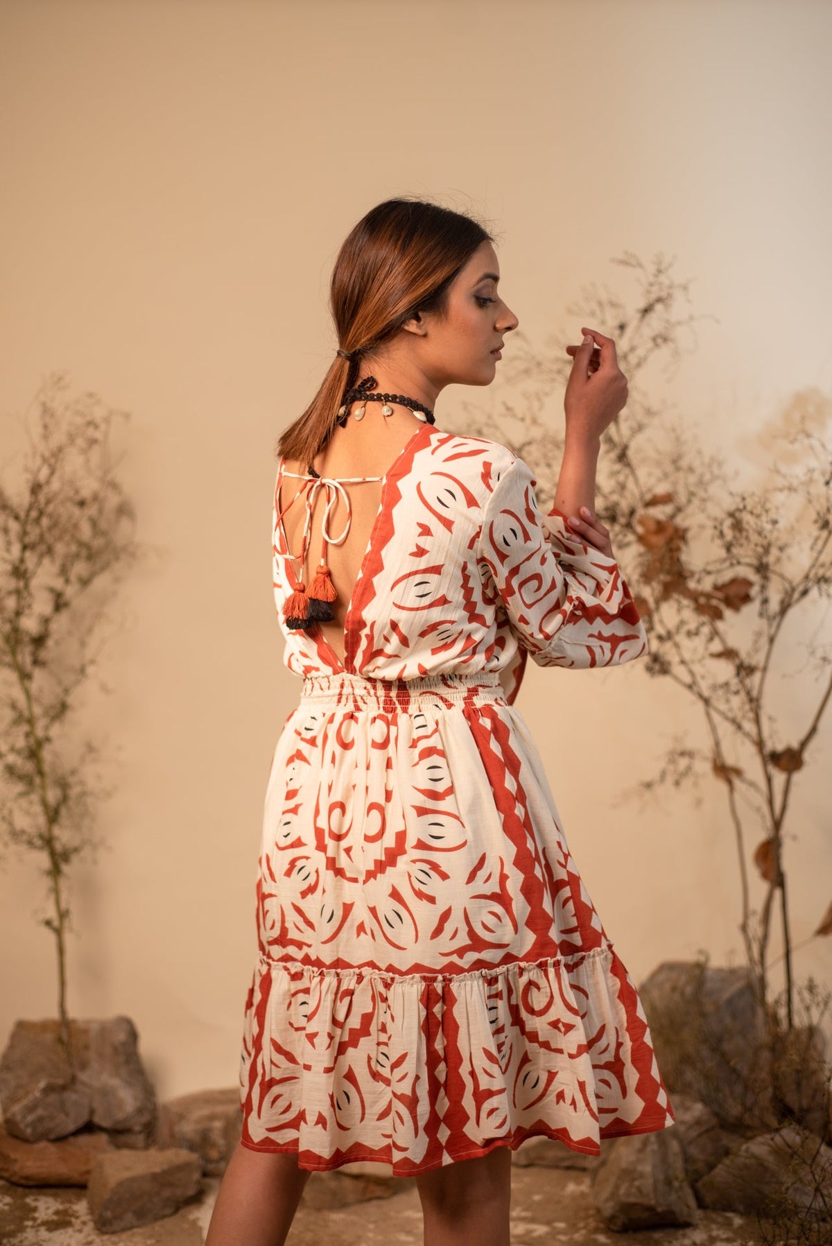 Beige And Rust Tribal Summer Dress by Label Reyya - view 3