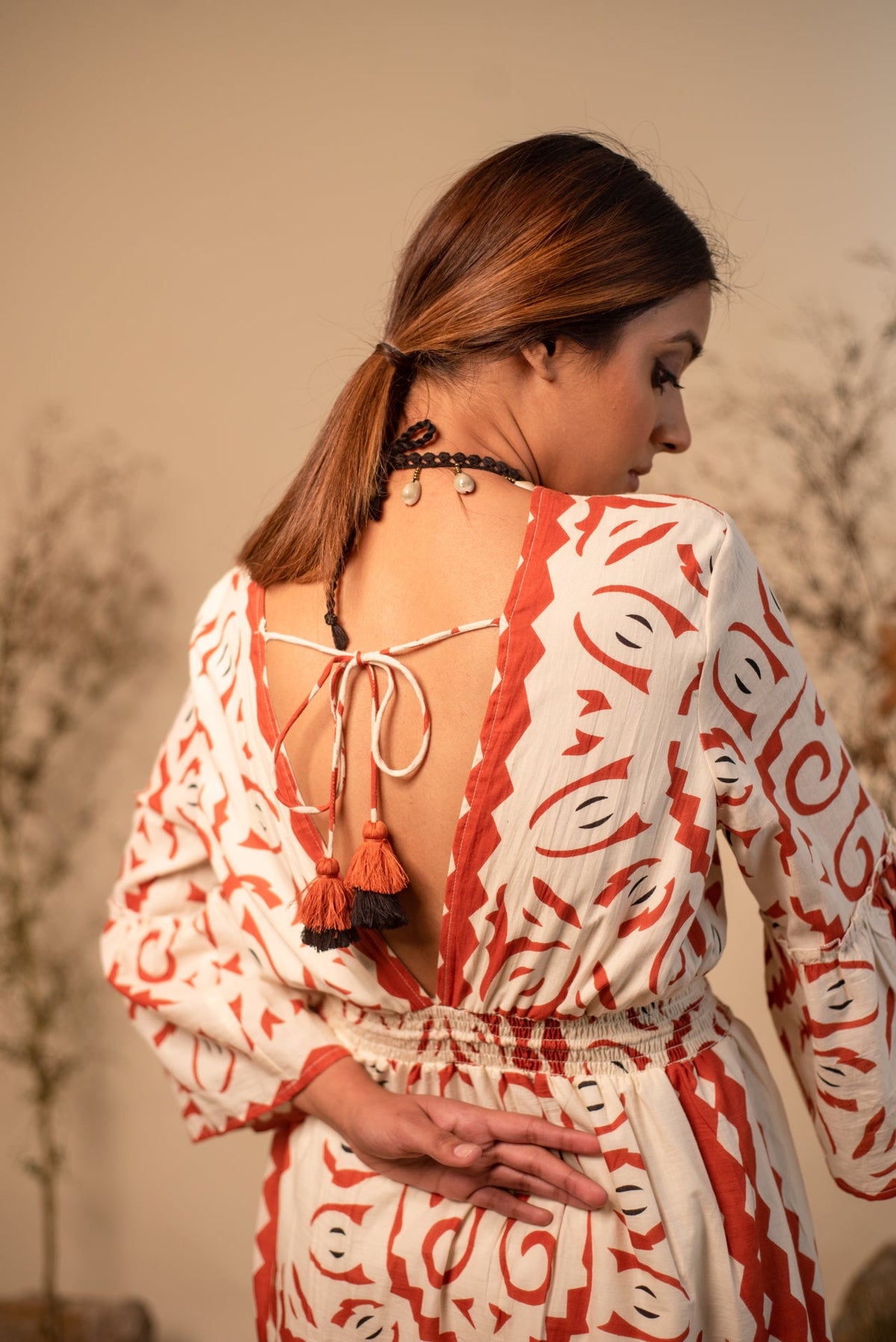 Beige And Rust Tribal Summer Dress by Label Reyya - view 5