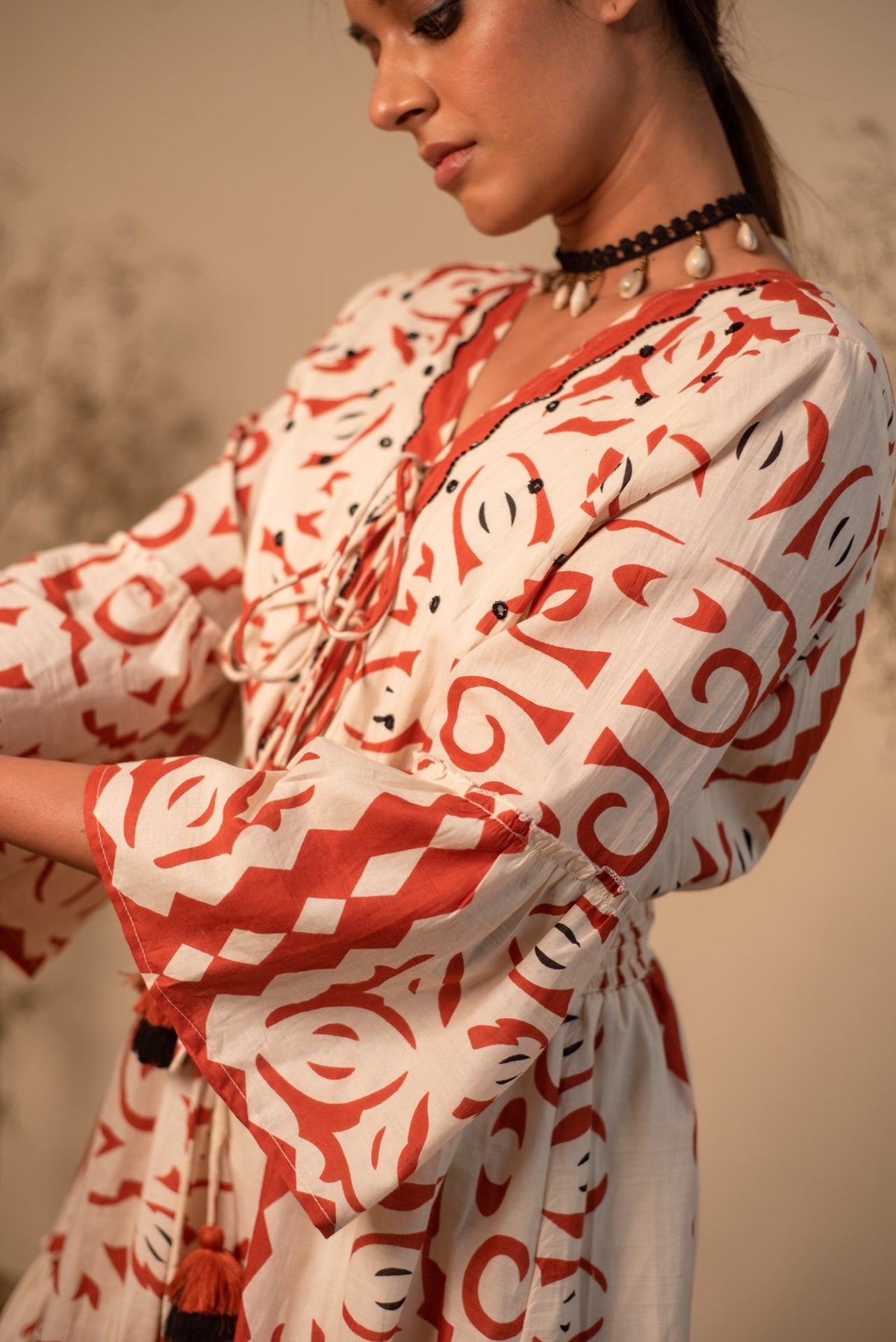 Beige And Rust Tribal Summer Dress by Label Reyya - view 4