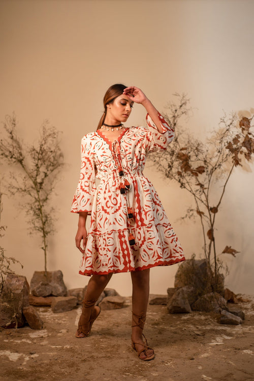 Beige And Rust Tribal Summer Dress by Label Reyya - view 1