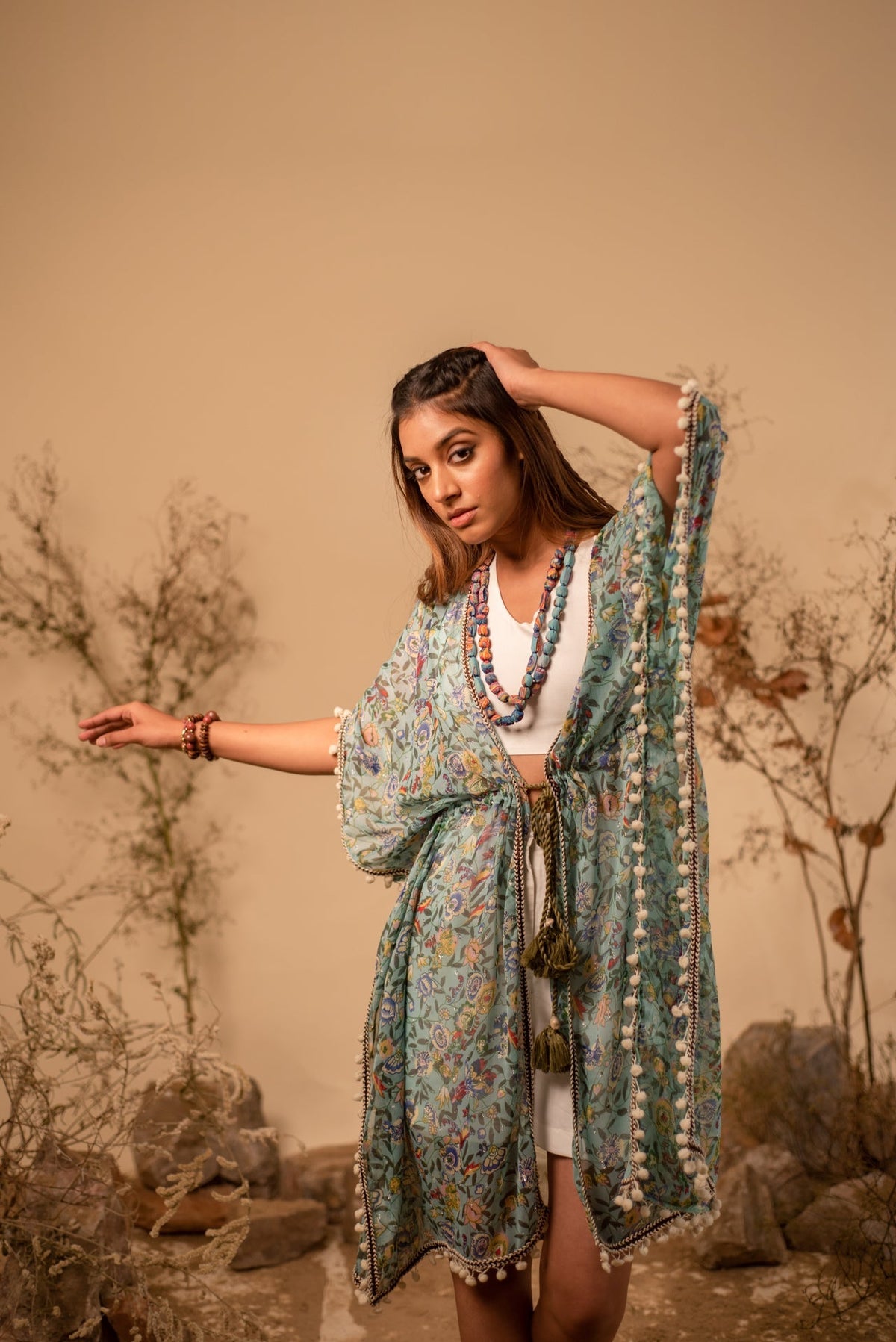 Green Floral Printed Kaftan by Label Reyya - view 6