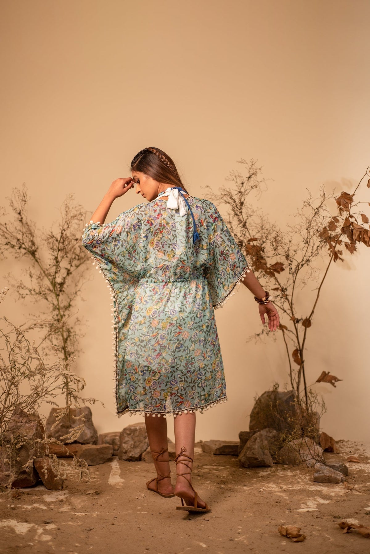 Green Floral Printed Kaftan by Label Reyya - view 7