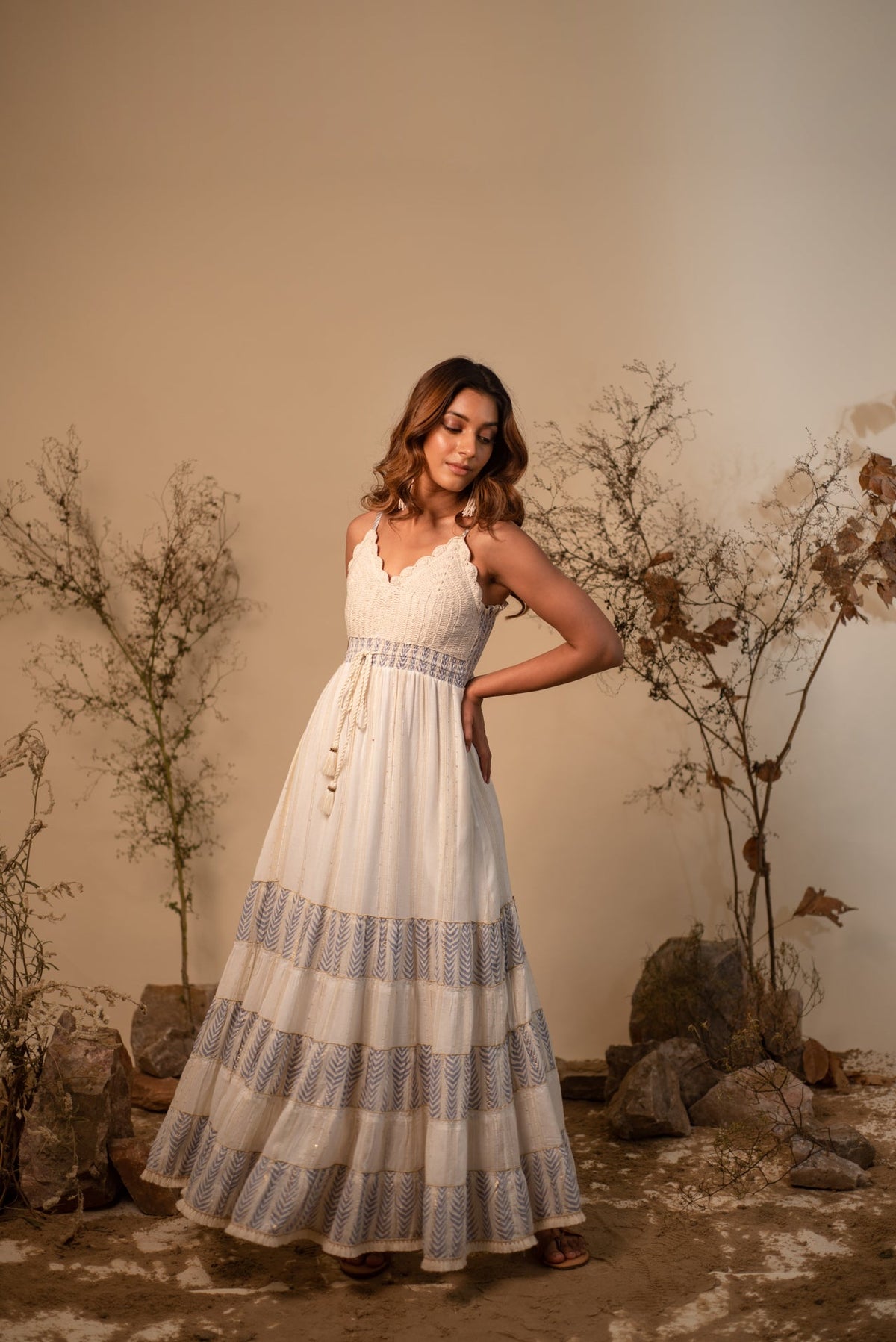 Blue-White Crochet Strappy Maxi by Label Reyya - view 6