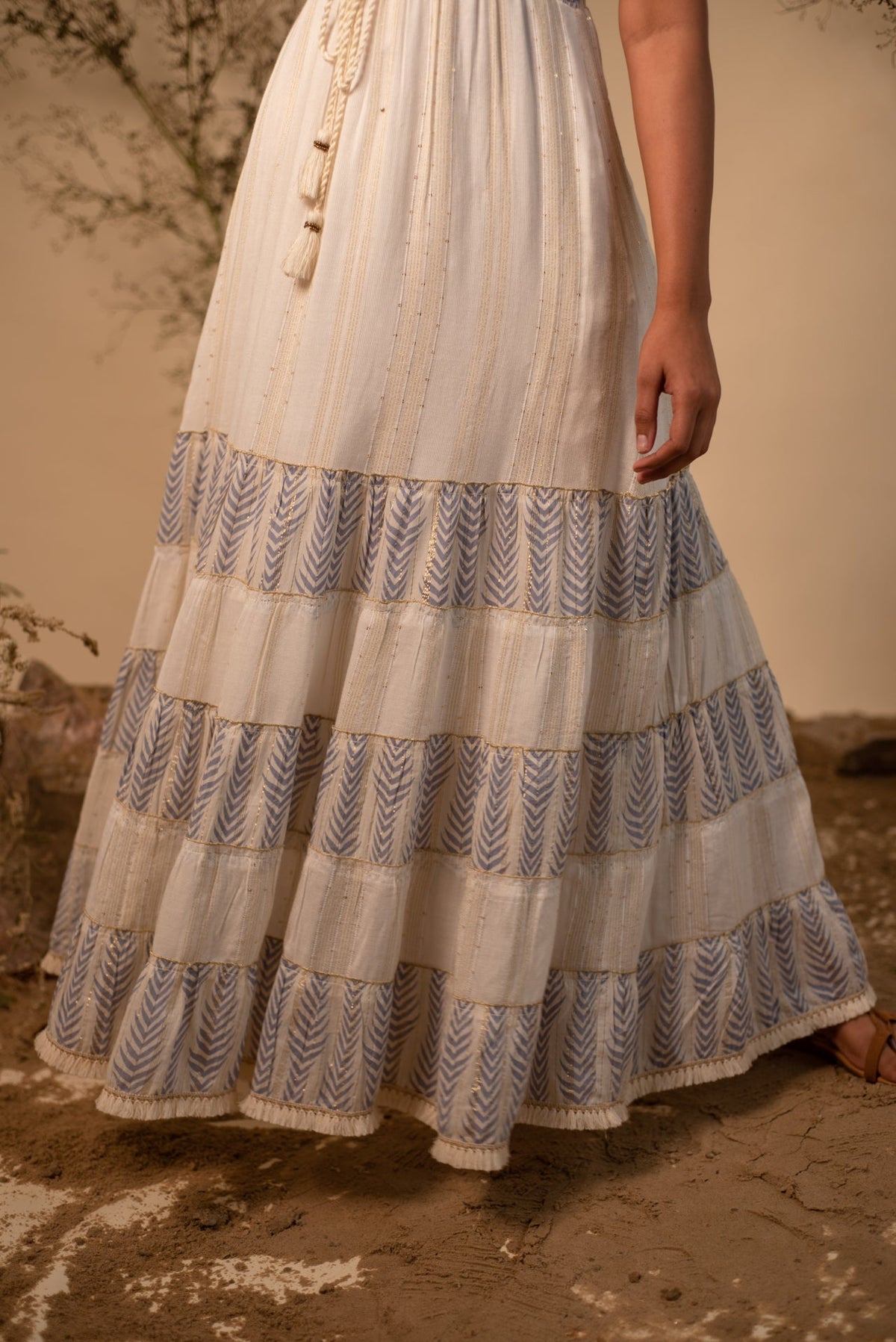 Blue-White Crochet Strappy Maxi by Label Reyya - view 7