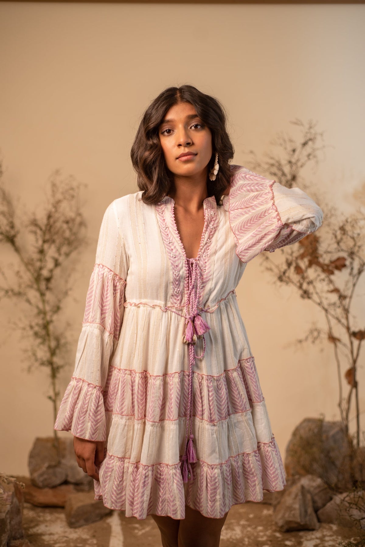 Lavender & White Shell Dress by Label Reyya - view 4
