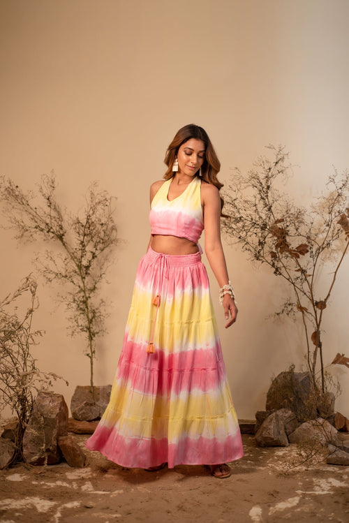 Tie-Dye Halter Neck Top And Skirt Co-Ord Set (Set of 2) by Label Reyya - view 1