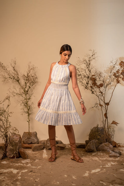Blue Halter Back Tie Up Dress by Label Reyya - view 1