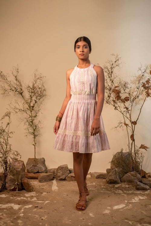 Pink Halter Back Tie Up Dress by Label Reyya - view 1