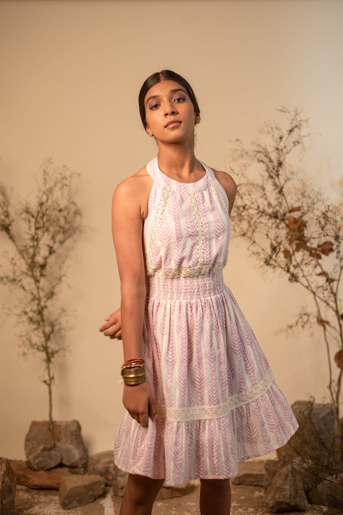 Pink Halter Back Tie Up Dress by Label Reyya - view 5