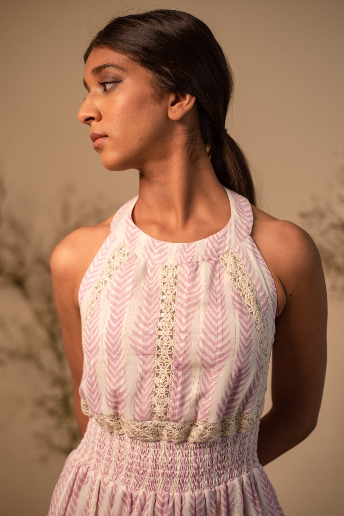 Pink Halter Back Tie Up Dress by Label Reyya - view 6