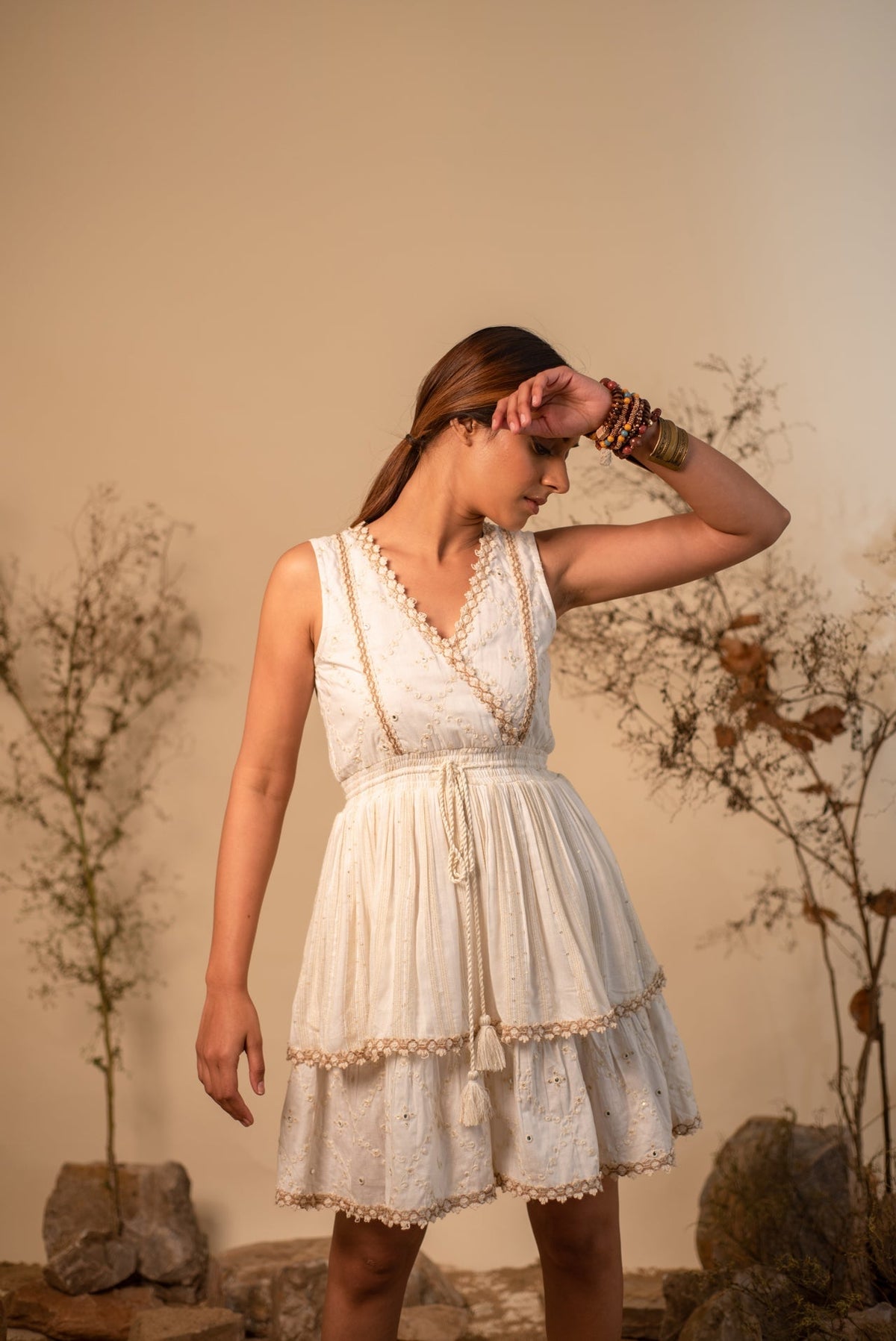 Off-White Sleeveless Cross Dress by Label Reyya - view 3