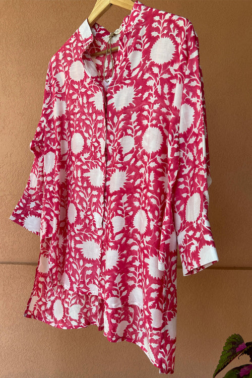 Fuchsia Crimson Bloom Floral Muslin Shirt by Kapraaha - view 1