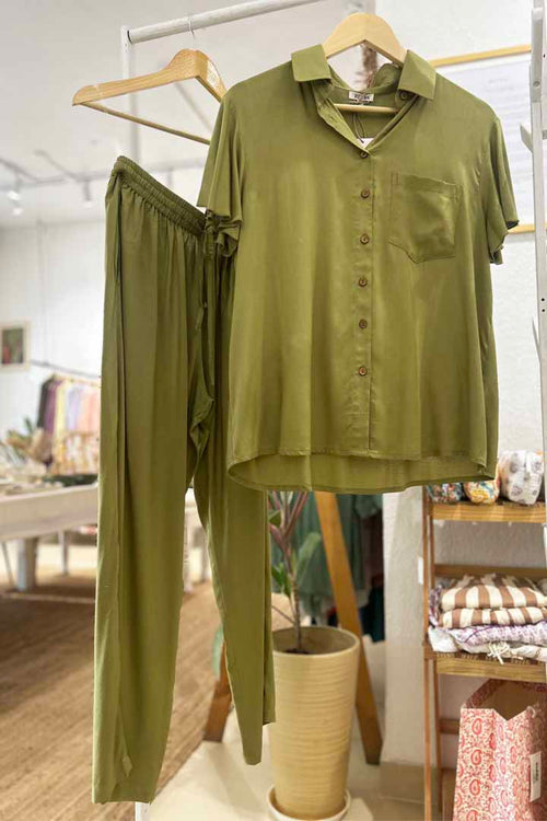 Solid Sage Green Boho Cord set by Label Reyya - view 1