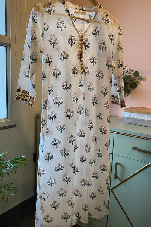 White and Green Cotton Tunic by Kapraaha - view 1