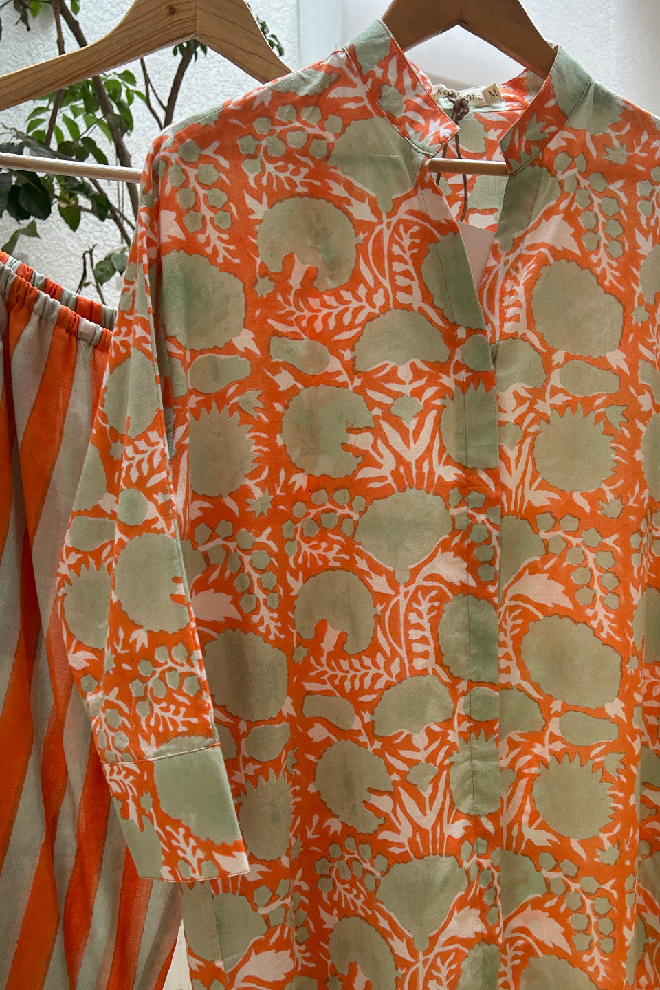 Orange Floral Cotton Tunic Co-Ord Set (Set of Two) by Kapraaha - view 6