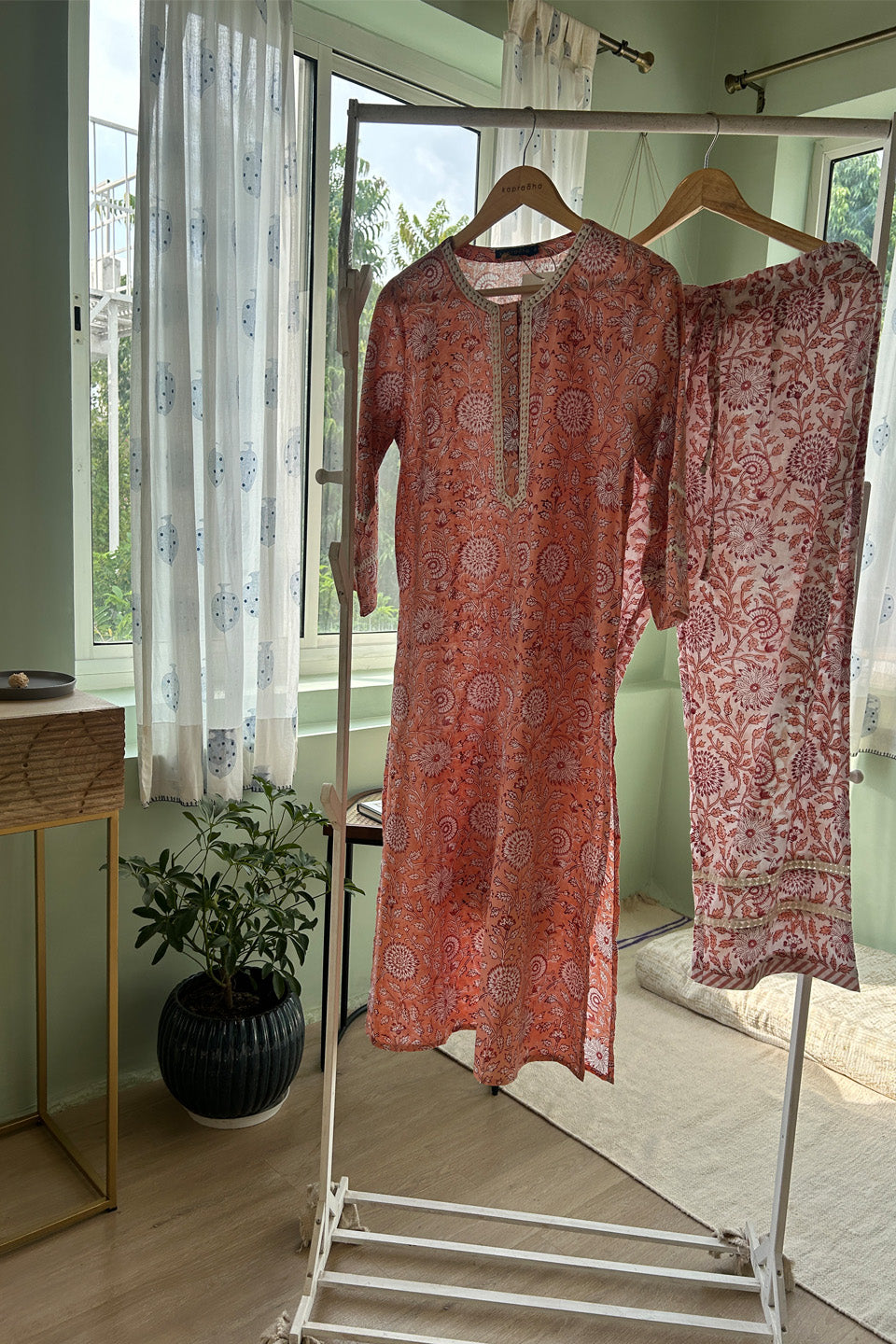 Peach Cotton Tunic (Set of Two) by Kapraaha - view 5