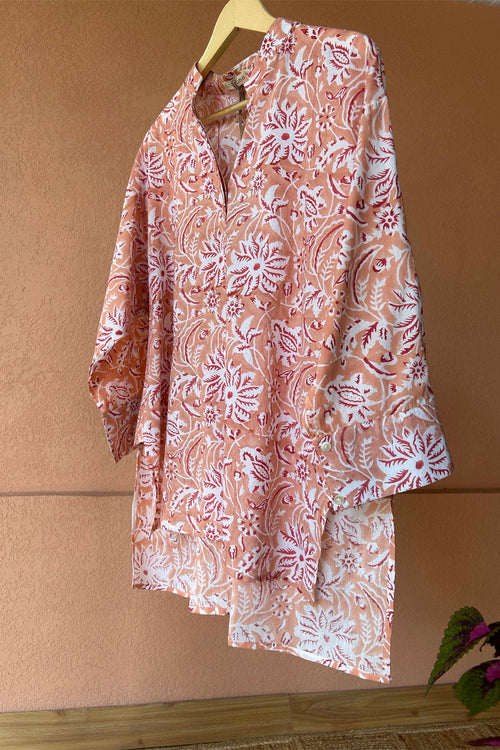 Peach Floral Printed Cotton Shirt by Kapraaha - view 1