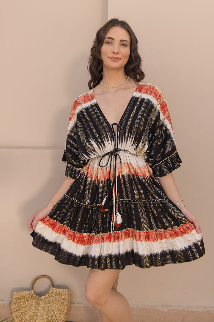 Layla Black Sunlit Ombré Boho Mini-Kaftan Dress by Label Reyya - view 5