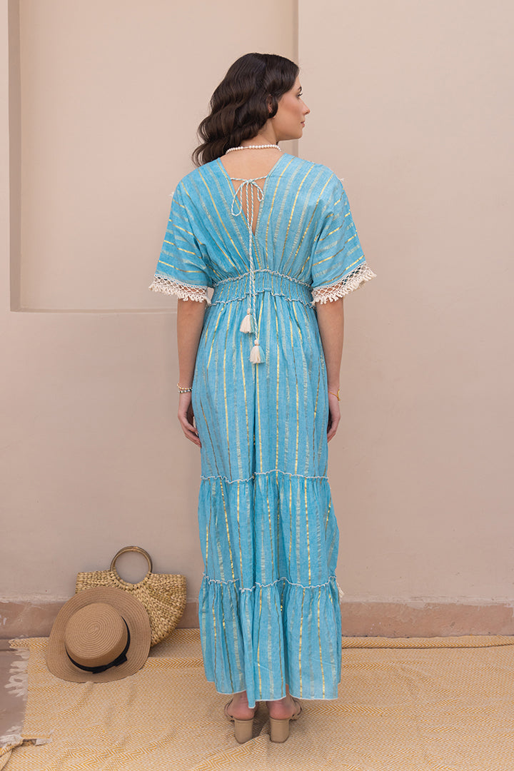 Zoya Laced Boho Blue Kaftan-Style Resort Maxi by Label Reyya - view 4